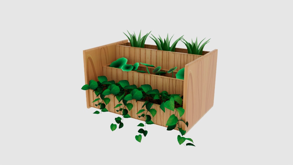 Wooden planter box 3D asset