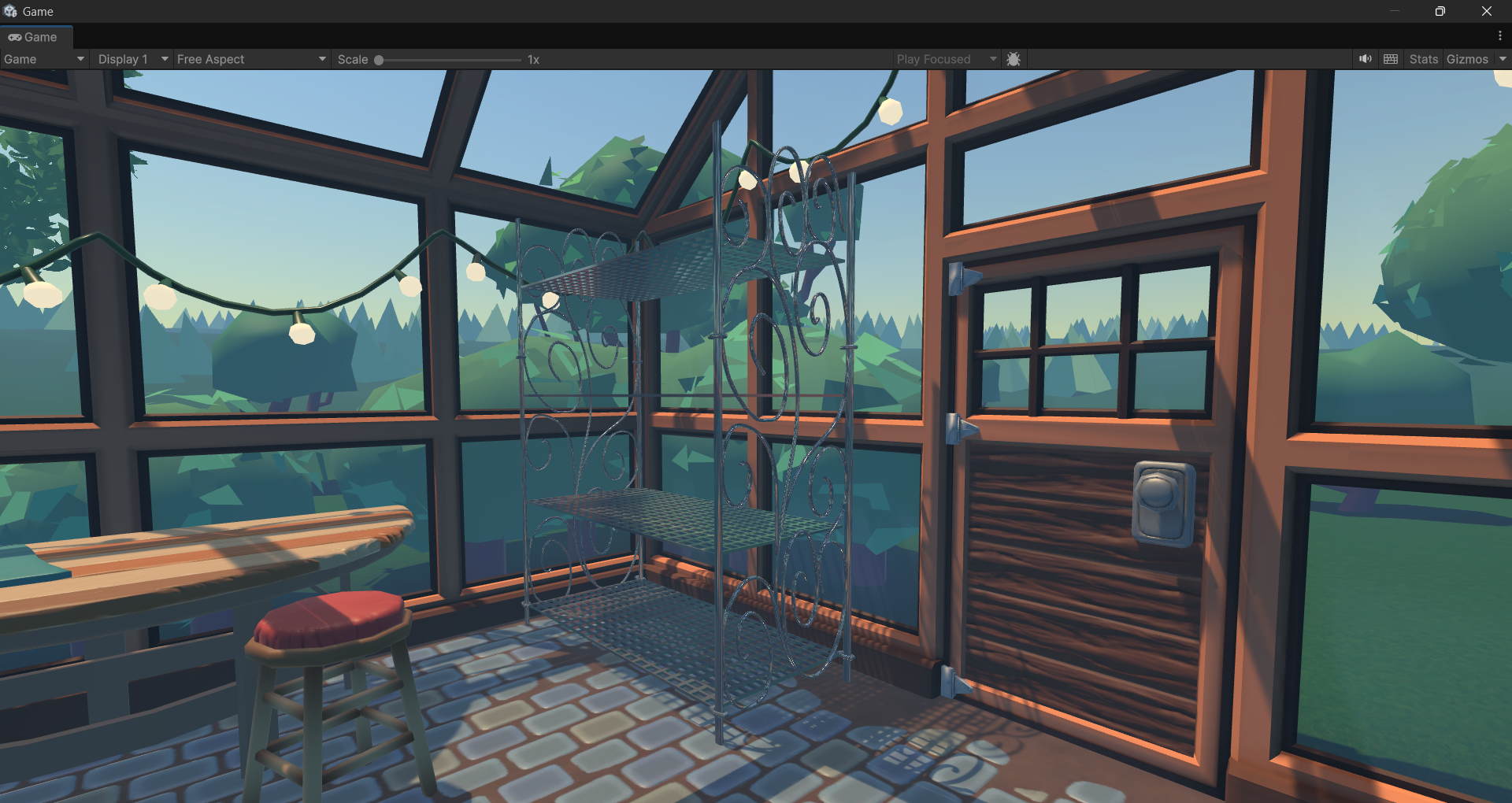 Decorative shelf integrated in the VR greenhouse
